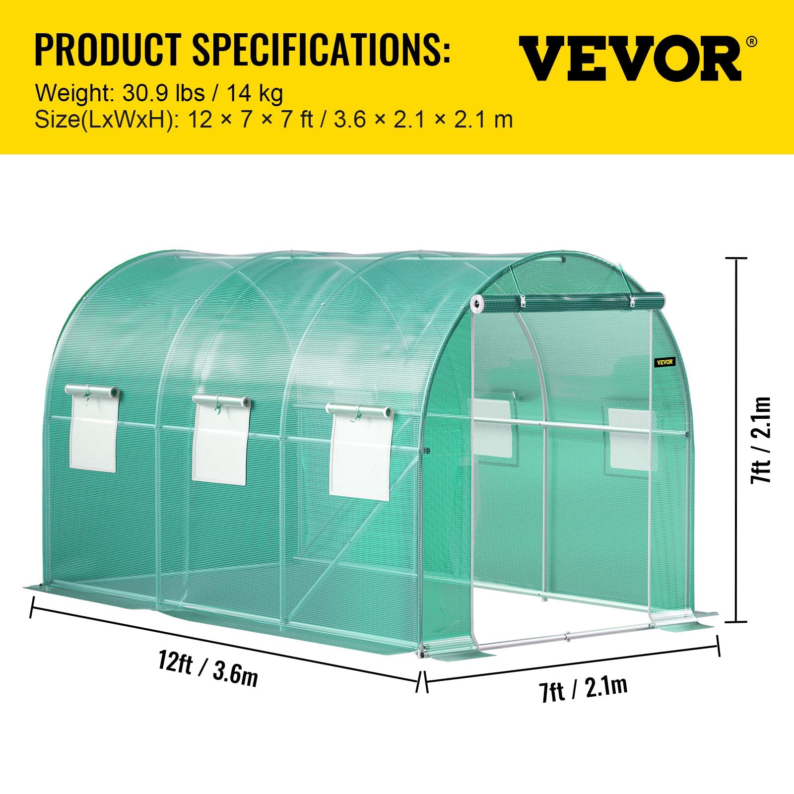VEVOR Walk-in Tunnel Greenhouse, 12x7x7 ft, Portable Plant Hot House