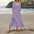 thumbnail image 2 of FINALGANG Women's Solid Color Half Sleeve Maxi Dress Square Neck Linen Loose Fit Dress With Pockets Summer Beach Casual Daily Dress, 2 of 3