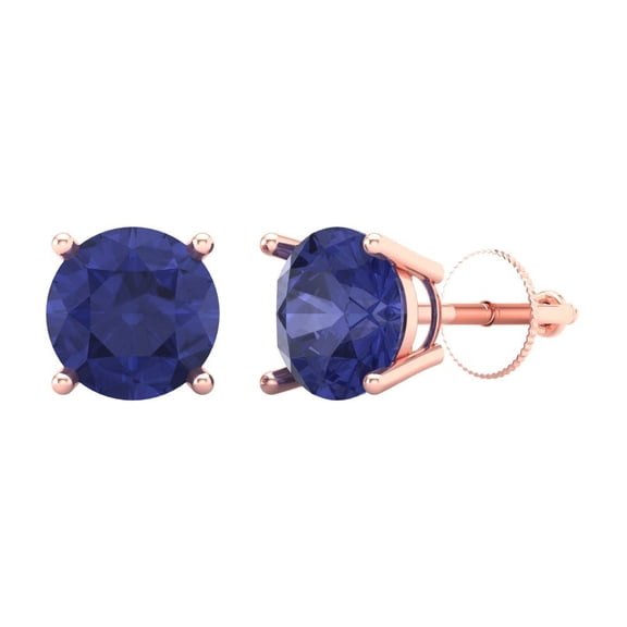 3 ct Screw-Back Stud Earrings for Women | 7.5mm Round Cut Simulated Tanzanite | 18K Rose Gold
