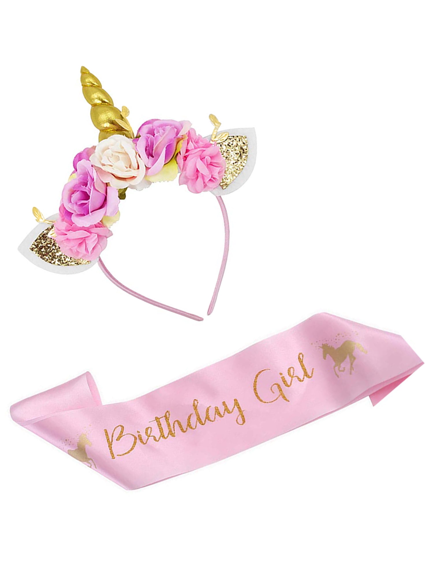 Pink Silk Unicorn Birthday Sash,Unicorn Party Supplies for Kids 