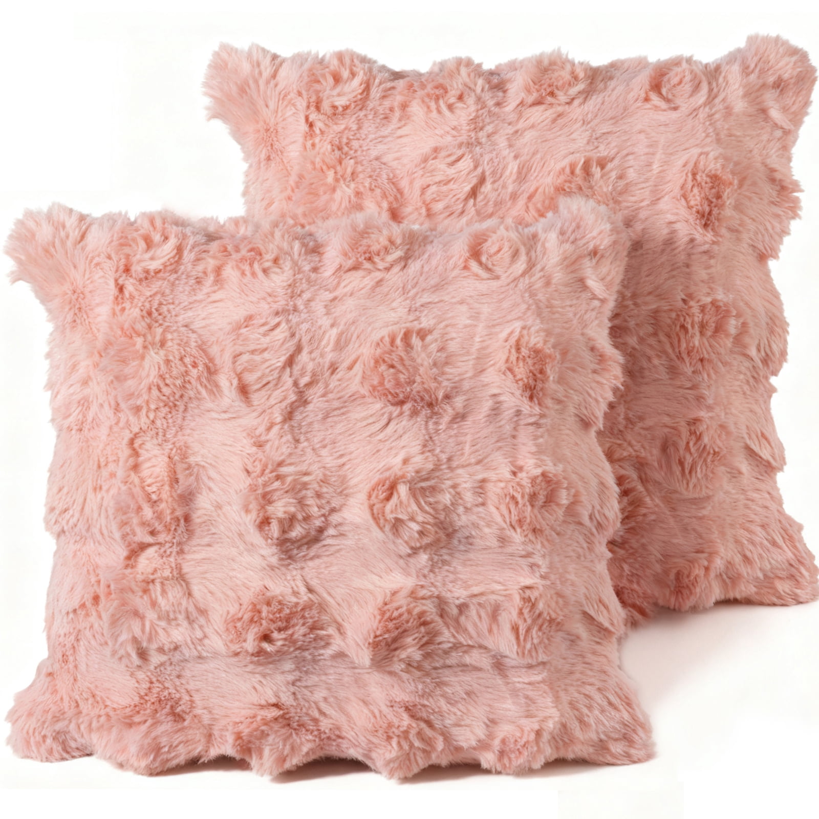 Sanmadrola Pillow Covers 18x18 Fluffy Faux Rabbit Fur Decorative Throw Pillows Case, Shaggy Decorative Cushion Covers for Sofa, Bedroom, Living Room, Cozy Home Décor, Set of 2