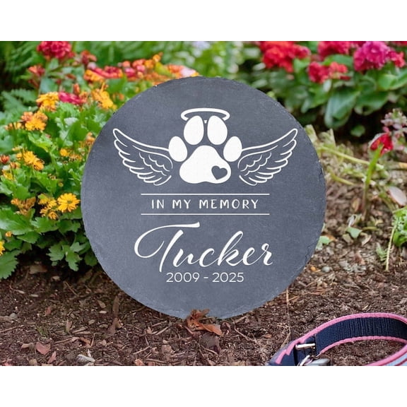 Personalized Dog & Cat Memorial Headstone – Custom Paw Prints Pet Memorial Garden Stone, Pet Cemetery Marker & Sympathy Gift for Pet Loss