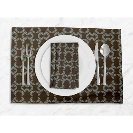 

S4Sassy Brown Wollemi Pine Leaves Everyday Washable Placemats With Napkins Dining Table Decor