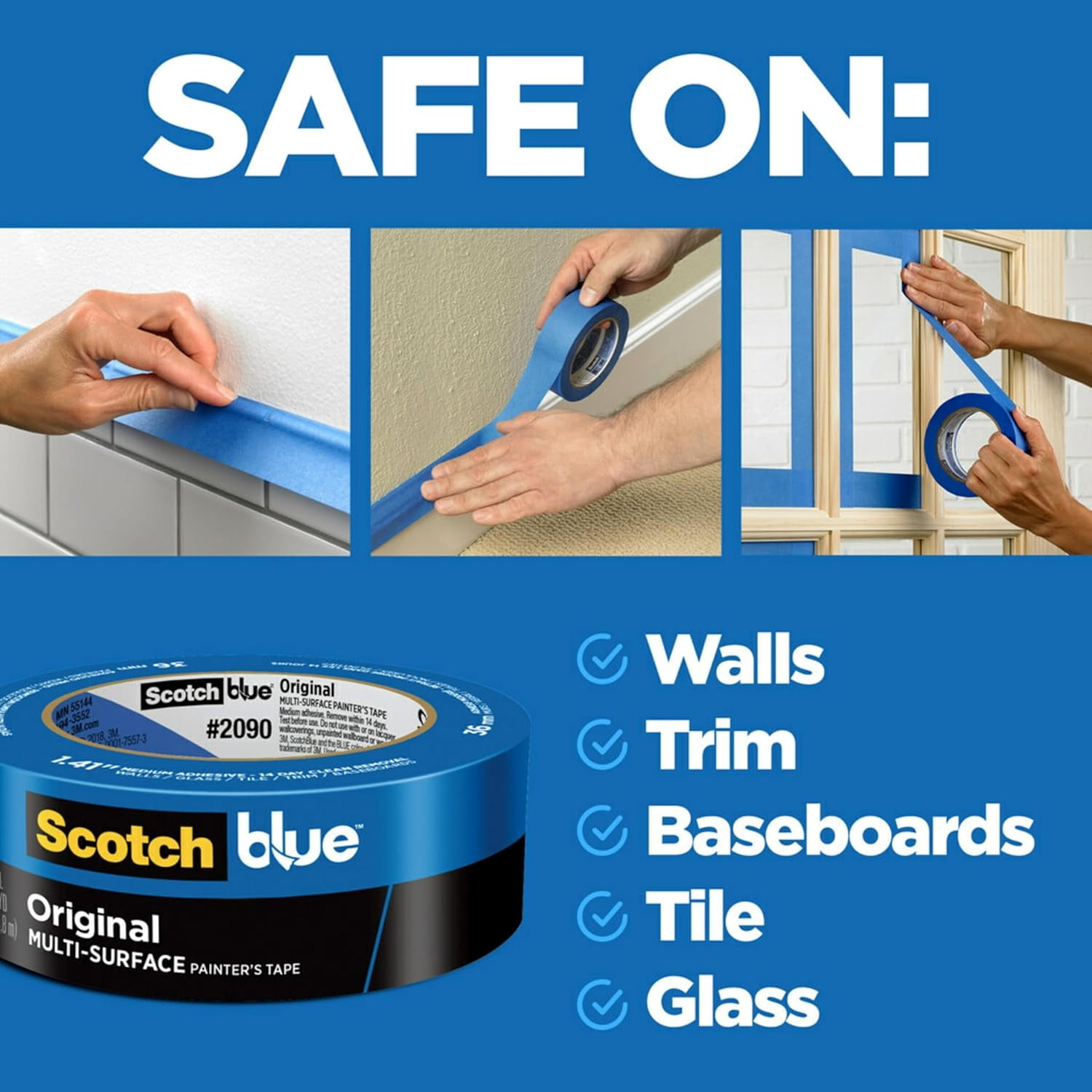 Blue Original Multi-Surface Painters Tape, 1 Inch Wide (0.94 In. x 60 Yds), 6 Rolls, Paint Tape tects Surfaces and Removes Easily, Masking for Indoor Outdoor Use (2090-24EP6)