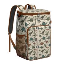 Travel Cooler Bag - Beige Cartoon Dinosaurs Names Pattern Camping Beer Cooler Backpack with Bottle Opener- Waterproof Insulated Picnic Backpacks - Cooler Bag for Beach