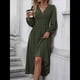 thumbnail image 4 of Vestidos Largos Bohemios de Otoño para Mujer, con Cuello en V, Lunares, Cintura Alta, Corte A y Volantes, para Vacaciones. Verde M, 4 of 7