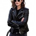 thumbnail image 1 of Motorcycle Leather Jacket Spring And Autumn Women's Leather Coat Women's Short Slim Leather Coat, 1 of 1