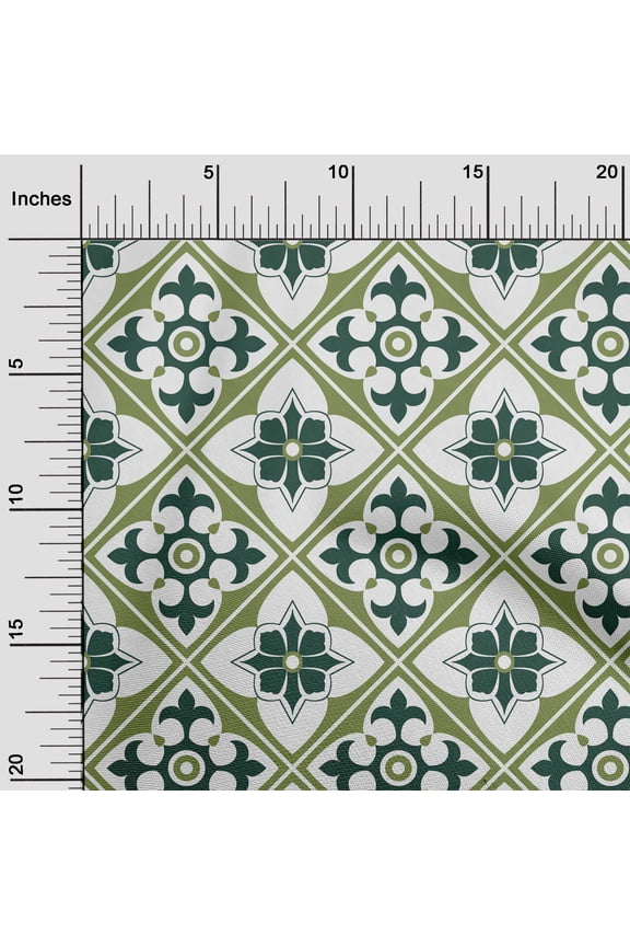 Viscose Jersey Teal Green Fabric Floral & Tiles Moroccan Sewing Craft Projects Fabric Prints By Yard 60 Inch Wide