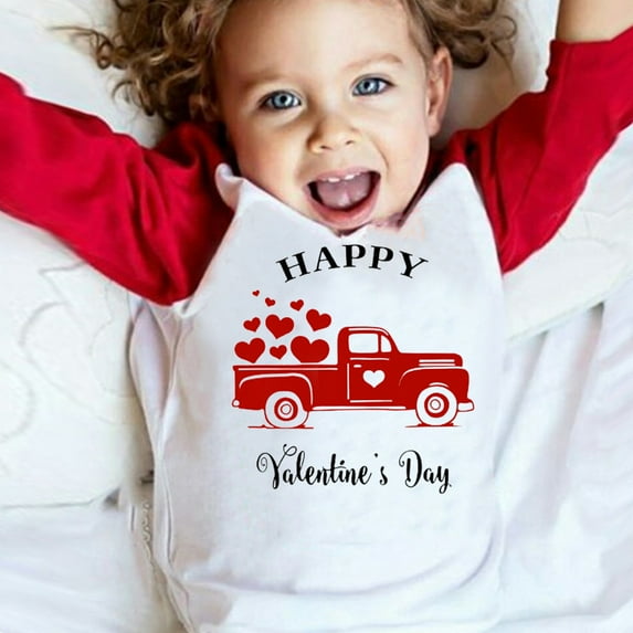 PINQI Kids Clothing Kids Baby Valentine's Day T Shirt Toddler Girls Boys Letter Heart Print Blouse Valentine Oversized Crewneck Tee Long Sleeve Tops(2-Red,5-6 Years)