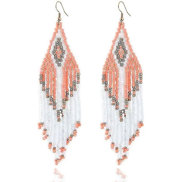 Pendientes de borla para mujer Pendientes indios boho Pendientes hechos a mano con cuentas de semillas para niñas adolescentes Pendientes largos con flecos Pendientes colgantes nativos americanos