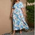 thumbnail image 1 of SMihono Robe Maxi Bohème d'Été pour Femmes Grande Taille Femmes Mode Ample Longue Décontractée Col en V Imprimé Manches Courtes Robe de Plage, 1 of 6