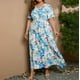 thumbnail image 1 of Puntoco Vestido De Manga Corta Con Cuello En V, Vestido Largo De Gasa De Manga Corta De Talla Grande A La Moda Para Mujer, Vestido De Cuello Redondo De Manga Corta, Azul Claro Xxxxxl, 1 of 6