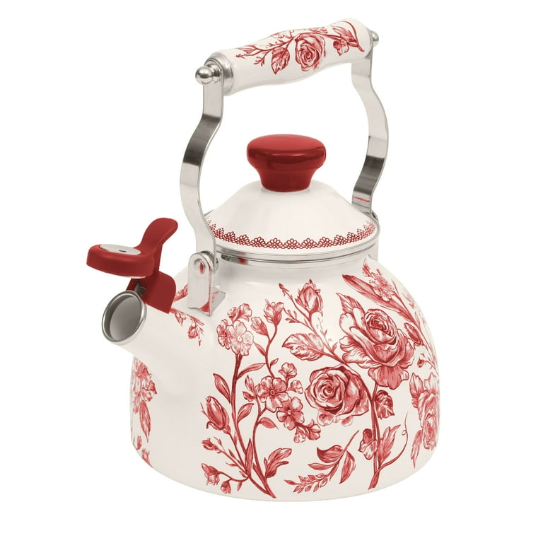 The Pioneer Woman Agatha 2.0-Quart Enamel on Steel Tea Kettle with Lid, Red  - Walmart.com