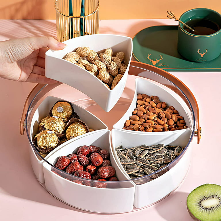 Divided Serving Dishes with Lid, Serving Tray with Lid, Round Divided  Plates, Sectional Serving Tray Removable Party Snacks Tray for Candies,  Nuts