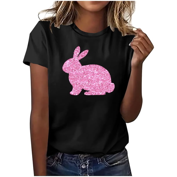 Mujeres Manga Corta de Verano Tops Pascua Impresa Cuello Redondo, Blusa de Moda Casual para la Primavera