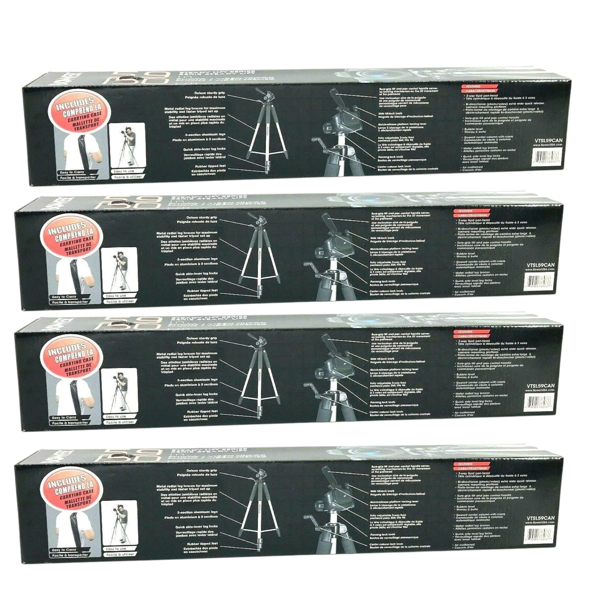 Lot of 4 Bower 59-inch Tripod VTSL59CAN Steady Lift Series Black