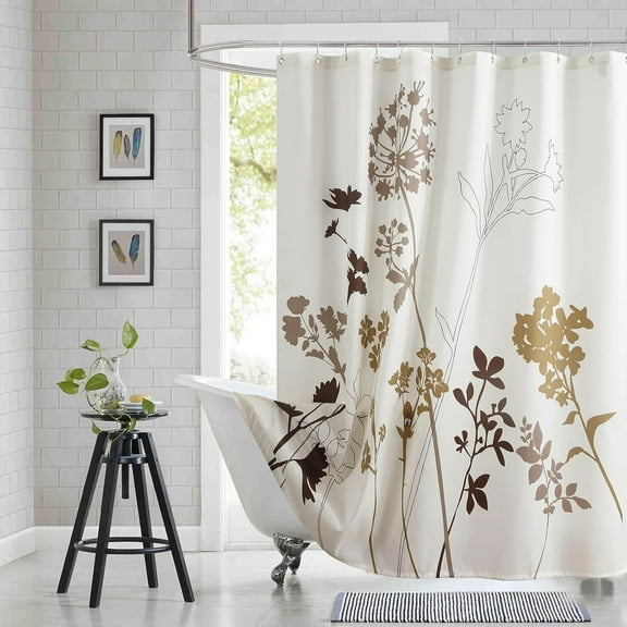 Fabric Floral Shower Curtain, Orange and Gray Weeping Flower Shower Curtains for Bathroom, Modern White Bathroom Curtains, 72" W x 72" H
