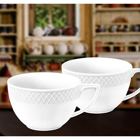 Jumbo Coffee - Wilmax WL-880109, 17 oz. Julia Collection White Porcelain Jumbo Mugs, Classic European Bone China Hot Drinks Coffee Tea Mug/Cup, Gift Box Set of 2