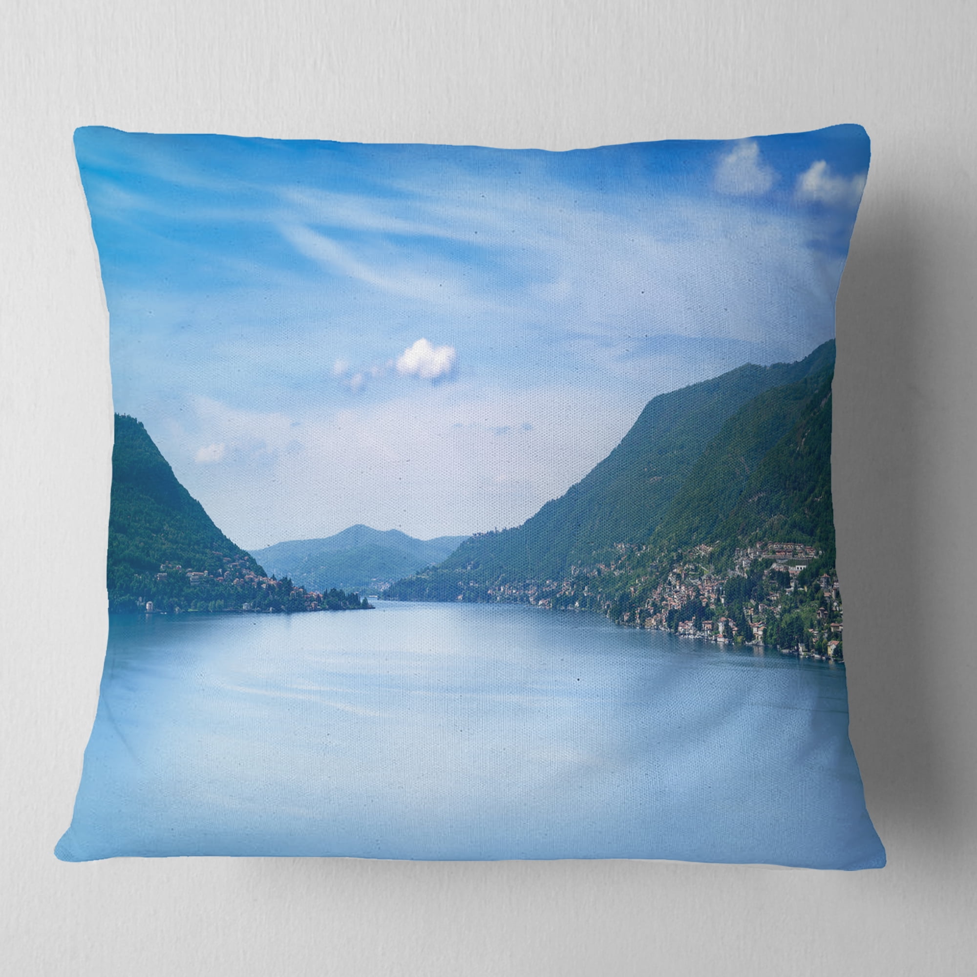 Designart Blue Como Lake Landscape - Photography Throw Pillow - 16x16