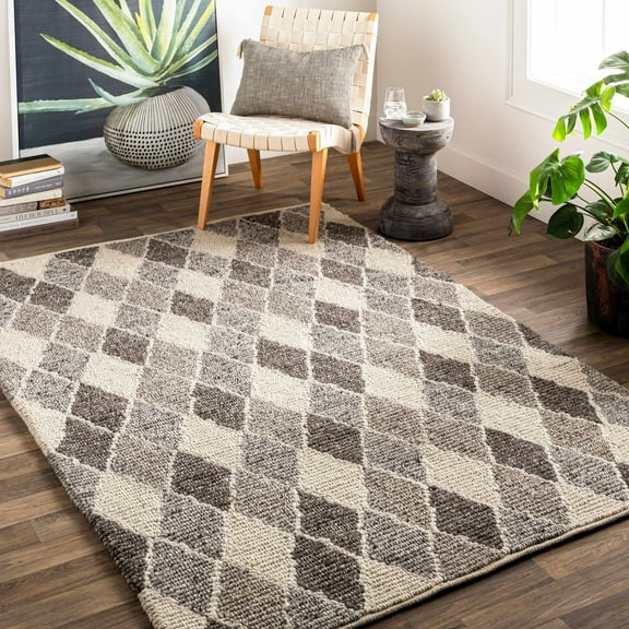 Hauteloom Madden Wool Living Room, Bedroom Area Rug - Bohemian, Transitional - Charcoal, Black, Gray - 2' x 3'