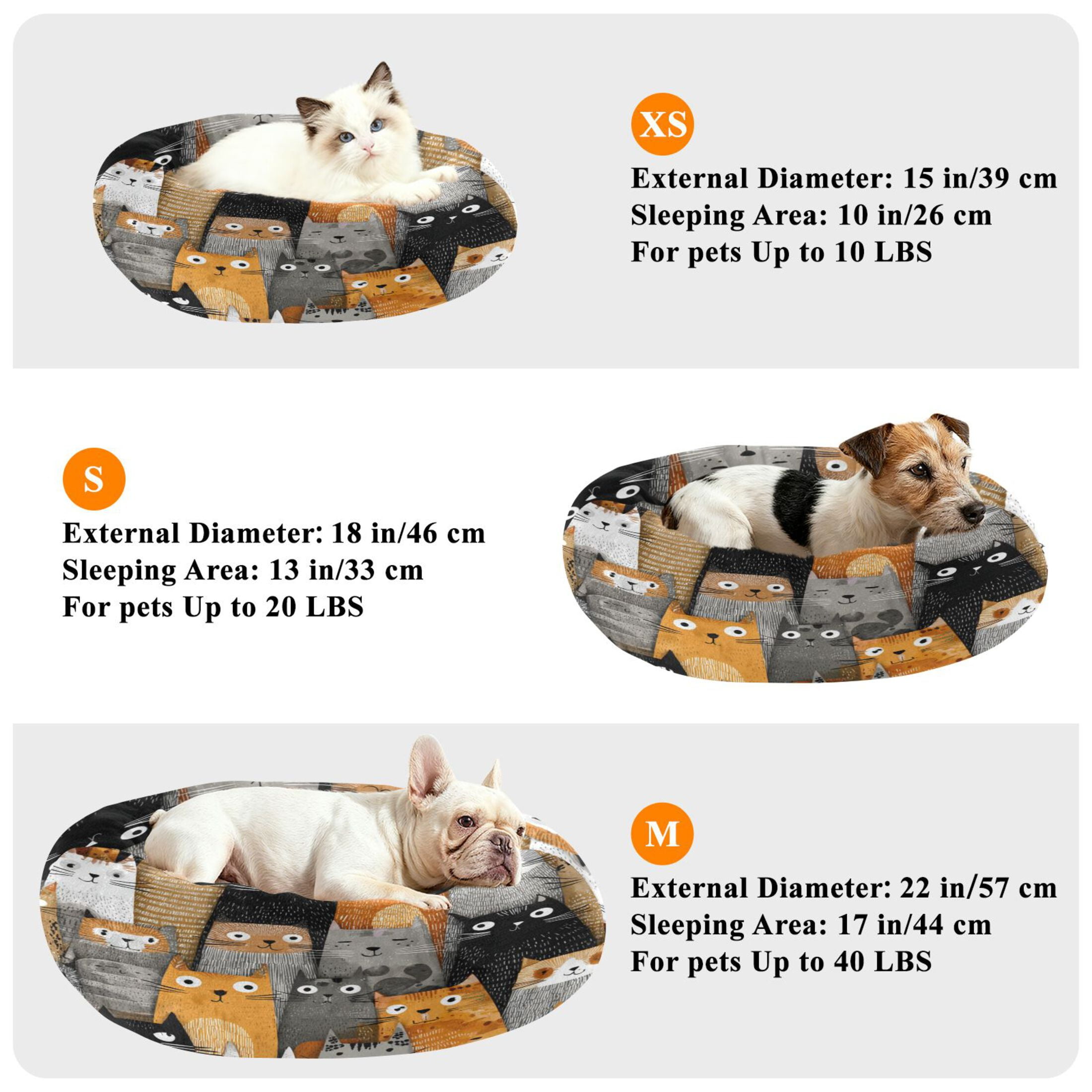 Iauyy Pet Couch Donut Cat Bed for Indoor Cats/Small Dogs Washable & Machine with Non-slip Bottom Calming Cat Furniture, Cartoon Illustration (XS)