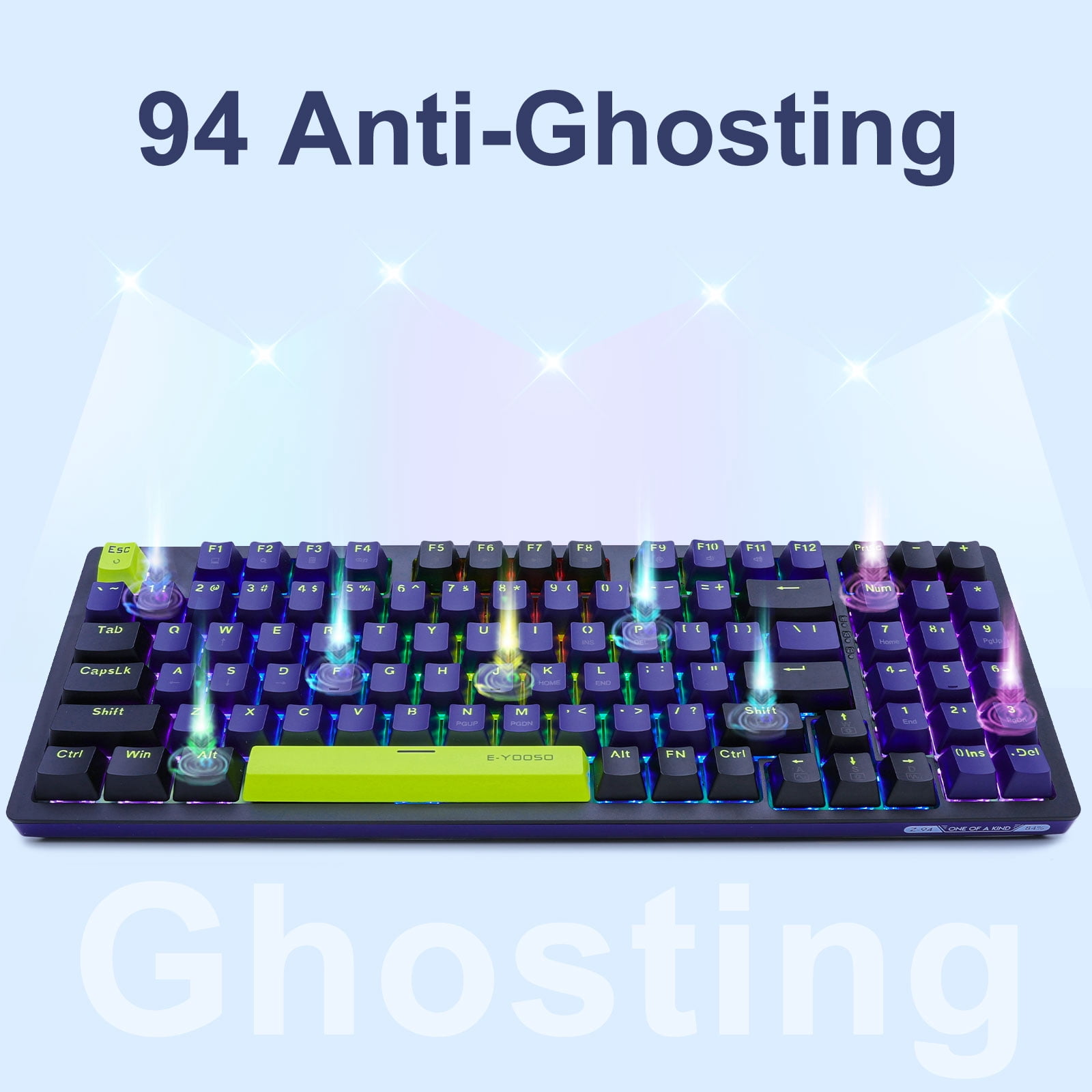 E-YOOSO Z-94 Mechanical Keyboard Rainbow Backlit, 94 Keys 90% Gaming Keyboards for Games and Office Work, Black (Blue Switch)