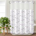 thumbnail image 3 of Purple Botanical No Hook Shower Curtain Waterproof,Bathroom Curtains with Snap in Liners and See Through Top Window,Butterfly Spring Floral Summer Botanical Hotel Bathtub Curtains Shower 60"Wx72"L, 3 of 8