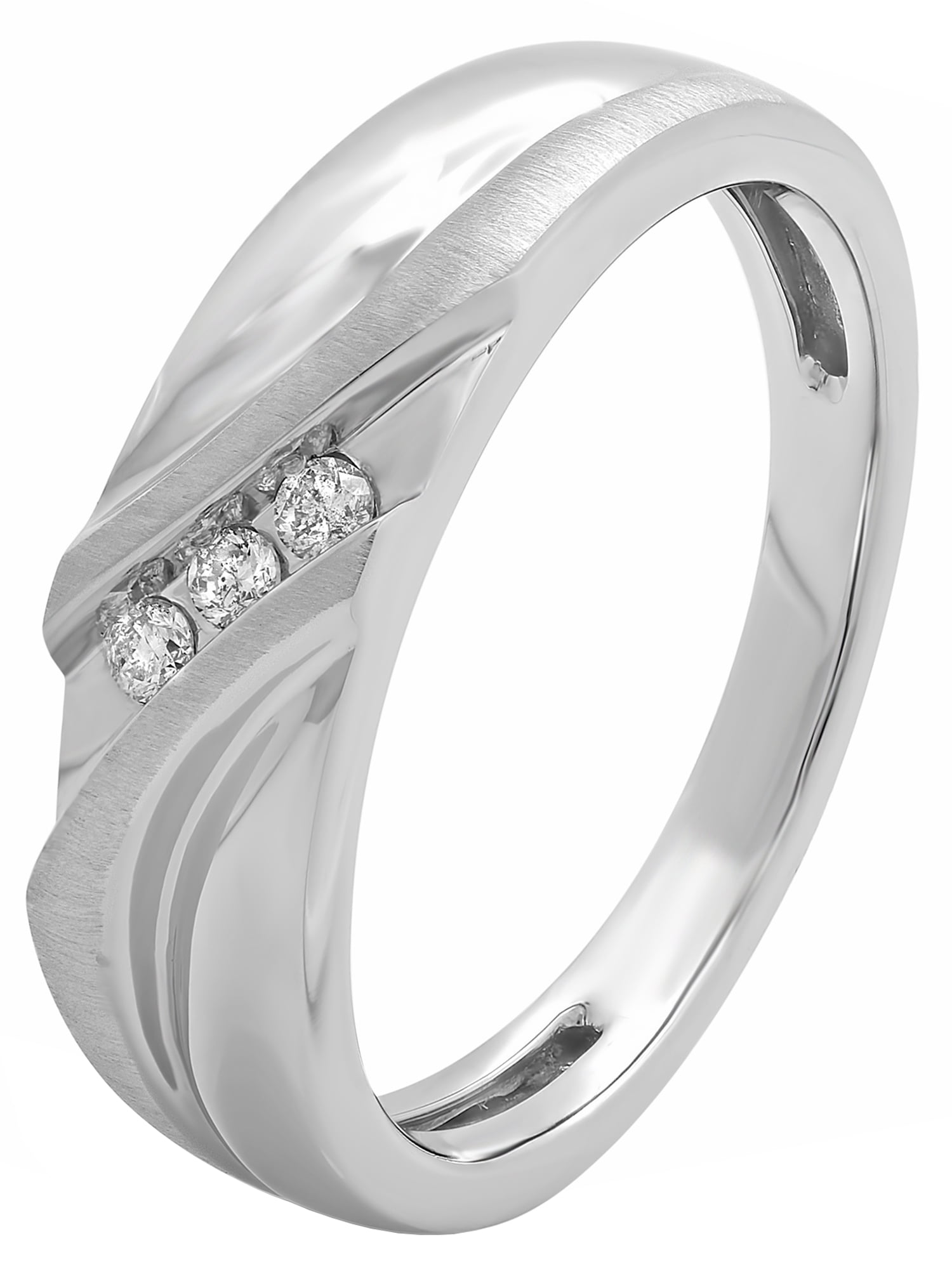 Brilliance Fine Jewelry Men’s 10K White Gold Slant Ring w/ Diamond
