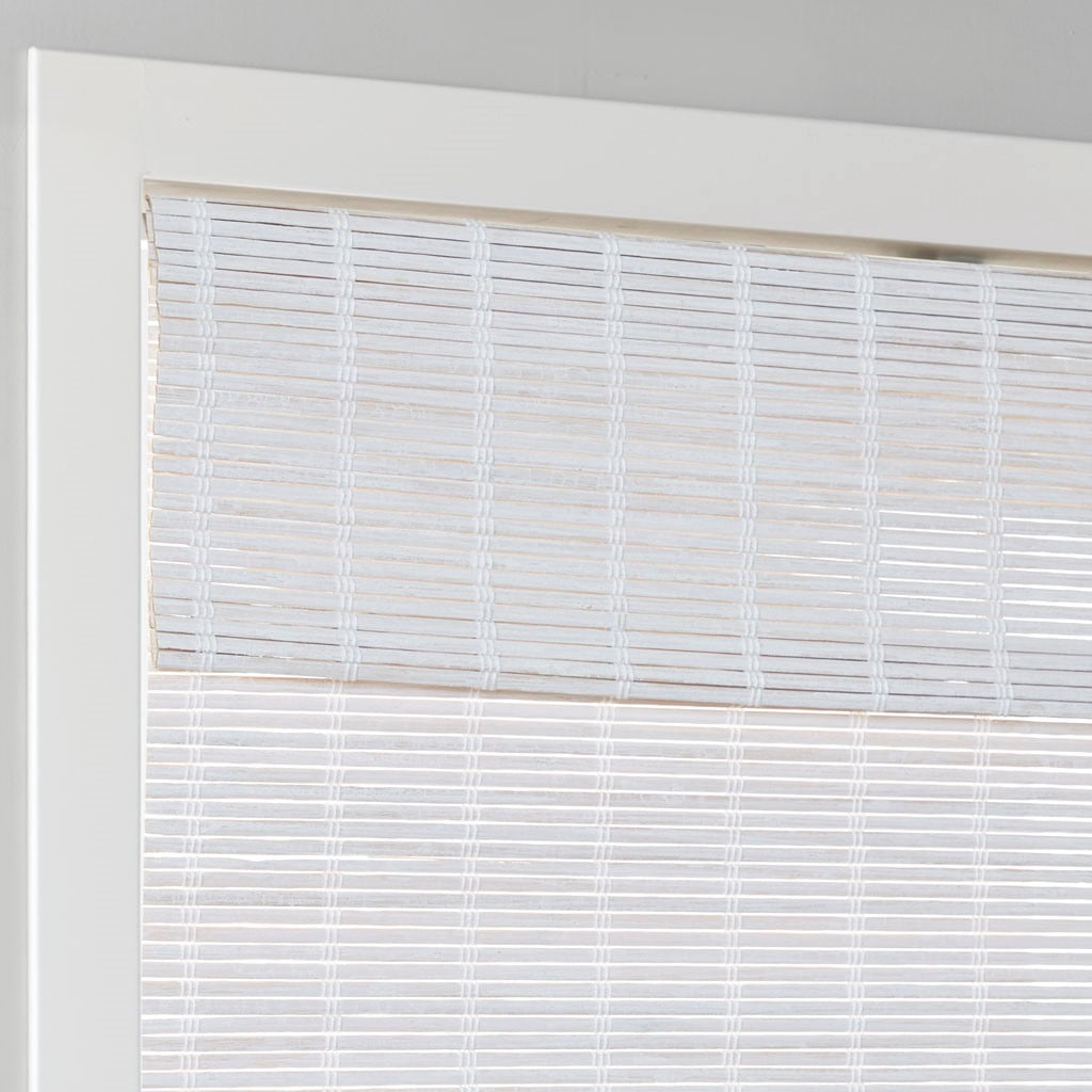 MAYEERTY Bamboo Light Filtering Privacy Roman Window Shade, White, 64" L x 33" W