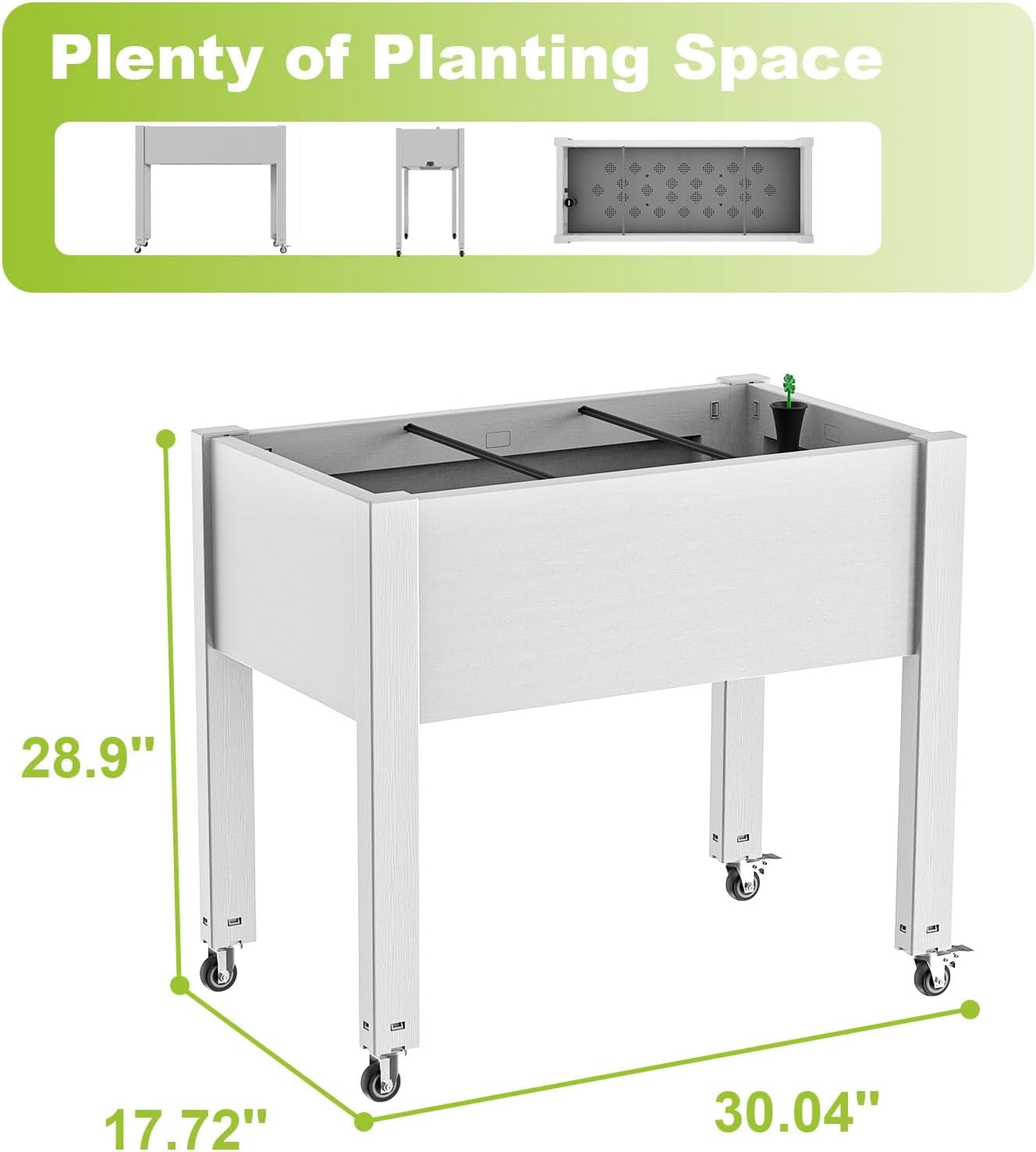 Raised Garden Bed with Wheels Outdoor - Resin Planter Box with Lockable Swivel Casters for Flowers, Vegetables, Herbs on Patio, Balcony, Backyard (Ashen Gray)