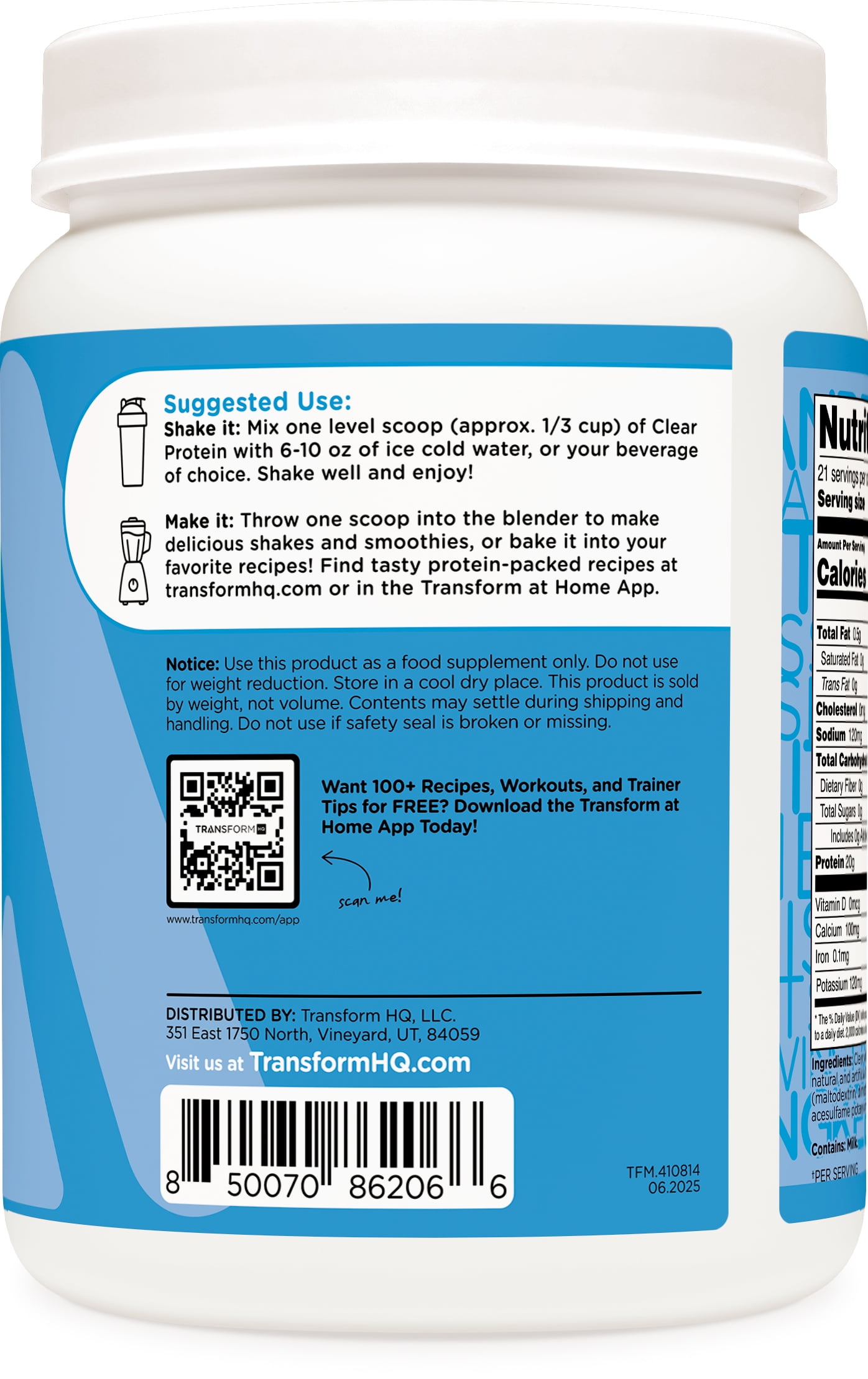 TransformHQ Clear Whey Protein Isolate (WPI) (Rocket Pop Flavored) 21 Servings - 20 Grams Protein Per Serving