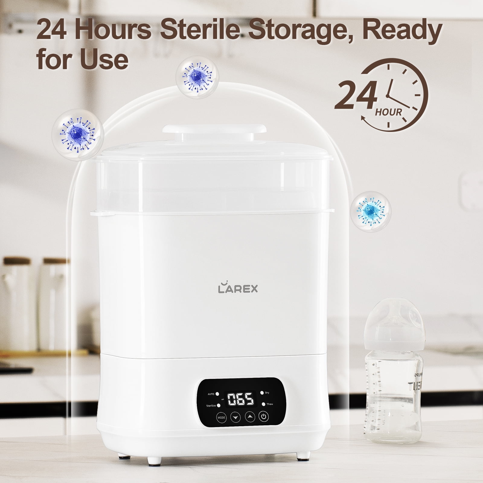 LAREX Bottle Sterilizer and Dryer, 3-In-1 Electric Steam Baby Bottle Sterilizer for Baby Bottles