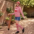 thumbnail image 6 of Alaiyaky Red and White Striped Costume Suit, Halloween Costumes Striped Shirt with Hat Glasses, Men Women Halloween Costumes World Book Day Outfit, 6 of 7