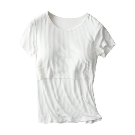 Patyus Expectant Mother s Top Short Maternity Top White Nursing Cami Tank Tops For Breastfeeding Women - Nursing Tops Maternity Shirts with Built In Bra Maternity Wear Top