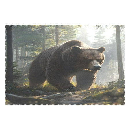 

Ryvnso 1 Piece Placemats A Bear Walking in Forest Dining Mats Heat-Resistant Non-Slip Washable Table Mat