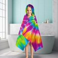 thumbnail image 6 of Colorful Rainbow Tie Dye Spiral Pattern Hooded Bath Towel，50"x30" for Ages 3 To 12 Kids, Quick Dry Lightweight Soft Microfiber Hood Beach Towel Cover Up for Kids, 6 of 7