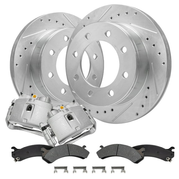 Detroit Axle - Front Drilled Slotted Brakes and Rotors Brake Pads Brake Calipers Replacement for GMC Savana 2500