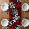 thumbnail image 6 of Red White Table Runner - 60 Inch Long, Kitchen Dining Table Runner Dresser Scarves, Abstract Black Chrysanthemum Flower Floral Farmhouse Decor for Coffee Tables Wedding Party Banquet, 6 of 8