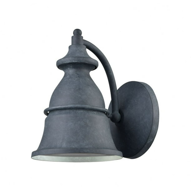 Coastal Style One Light Outdoor Wall Lantern Bell Shaped Porch With Spun Detailing Aged Zinc Finish Metal Shade Bailey Street Home Com Light Outdoor Wall Lantern Bell Shaped, Bell Outdoor Light Fixture