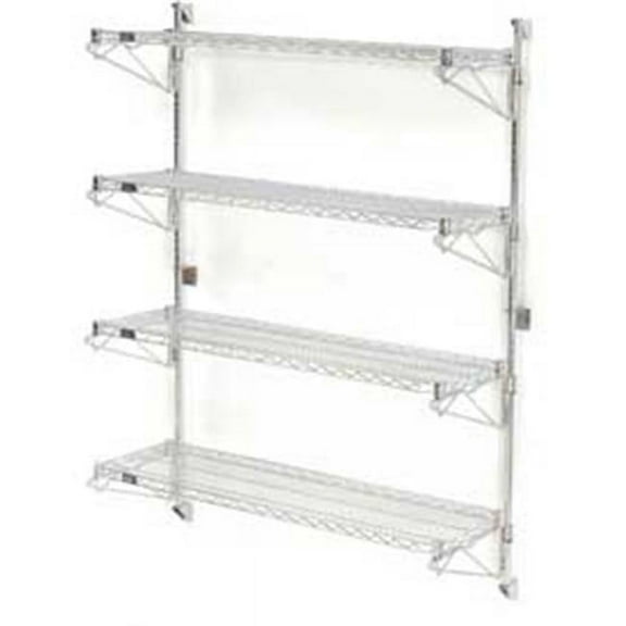 Nexel Wall Mount Wire Shelving Starter - 4-Shelf, Chrome - 72 x 14 x 63 in.