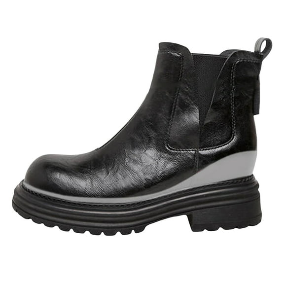 Mostsola Women's Chelsea Ankle Boots Furry Lined Warm Winter Booties Slip on Lug Sole Booties