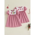 thumbnail image 3 of RUINIXCW Toddler Baby Girl Christmas Dress Little Baby Girls Red Gingham Plaid Dress Puff Short Sleeve Scalloped Doll Collar A-line Dress, 3 of 9