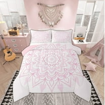 Manfei Western Damask Print Bedding Comforter Set for Adult, Vintage Pink Floral Twin Comforter Sets, Bohemian Mandala Geometric Reversible Bedding Set, Lightweight Room Decor, 2-Piece