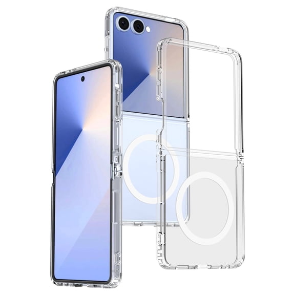 Allytechgroup Magnetic Case for Samsung Galaxy Z Flip 6, Transparent Shockproof Back Cover with Anti-Scratch Supports Wireless Charging, Lightweight Glossy Protective Shell,Clear