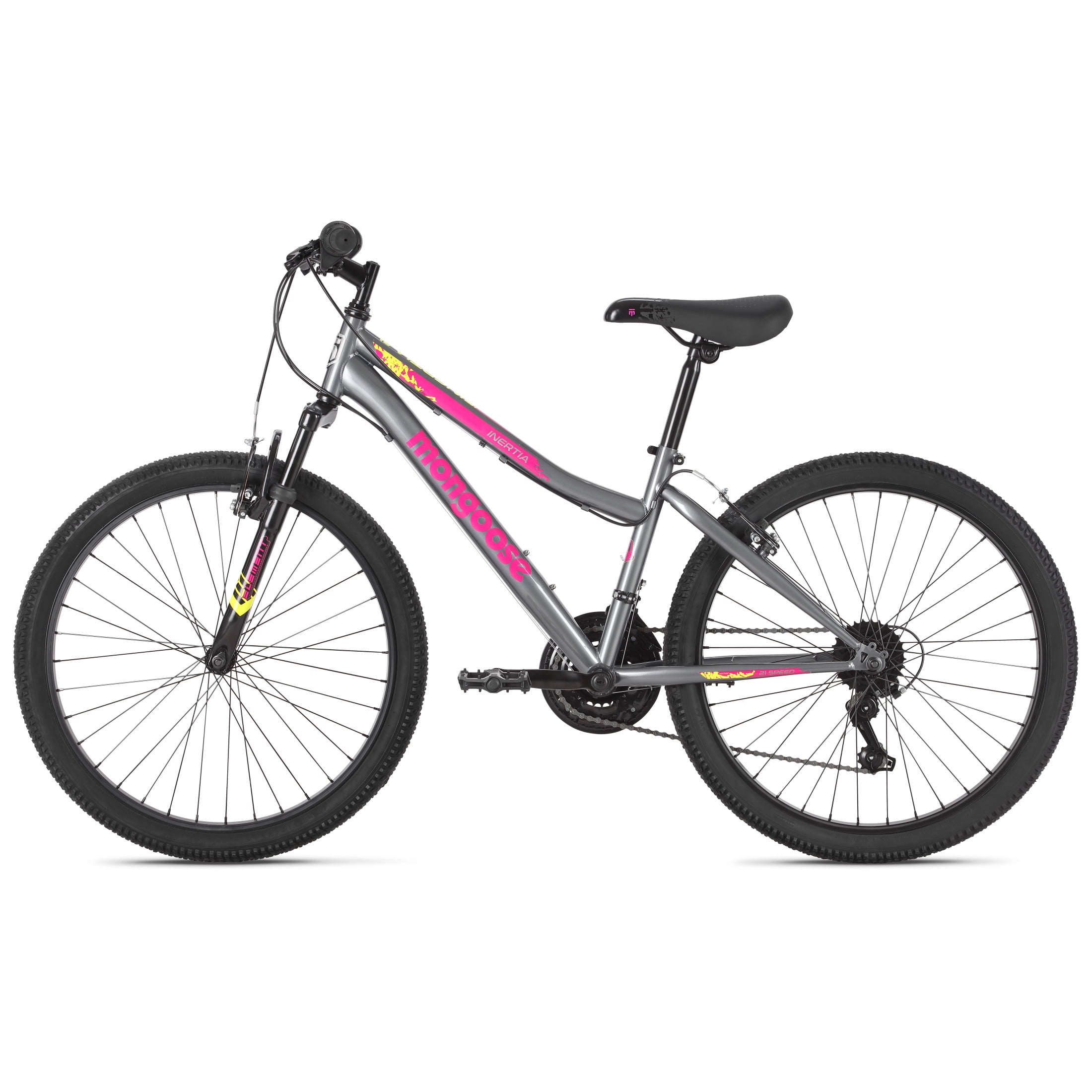 Mongoose Inertia Kids Mountain Bike, 24-Inch Wheels, 21 Speeds, Grey
