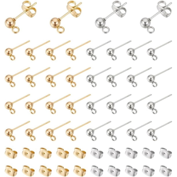 40 pendientes esféricos de acero inoxidable 304 dorados con forma de círculo, de mariposa, de 0,8 mm.