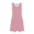 thumbnail image 4 of Women's Summer Dresses Solid Color Loose Sleeveless V Neck Dress With Pocket Pink, 4 of 6