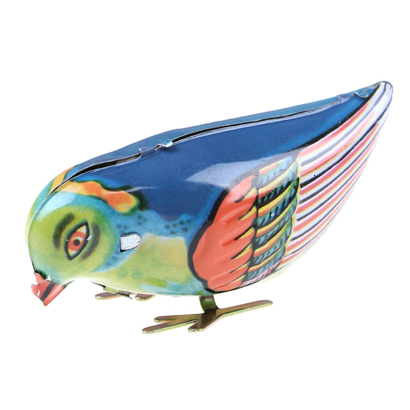 Retro Style Wind up Blue Bird Metal Tin Toy Pecking Song Gifts 