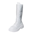 thumbnail image 2 of Viluyesy Womens Mid Calf Combat Boots Round Toe Platform Lug Sole Faux Leather Rhinestone Embroidery Lace Up Punk Fashion Boots White Size US9, 2 of 9