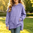 thumbnail image 5 of Jalioing Girls Long Hoodies Oversized Long Sleeve Side Slit Pullover Tops Fashion Solid Hooded Sweatshirt with Pocket, 5 of 7